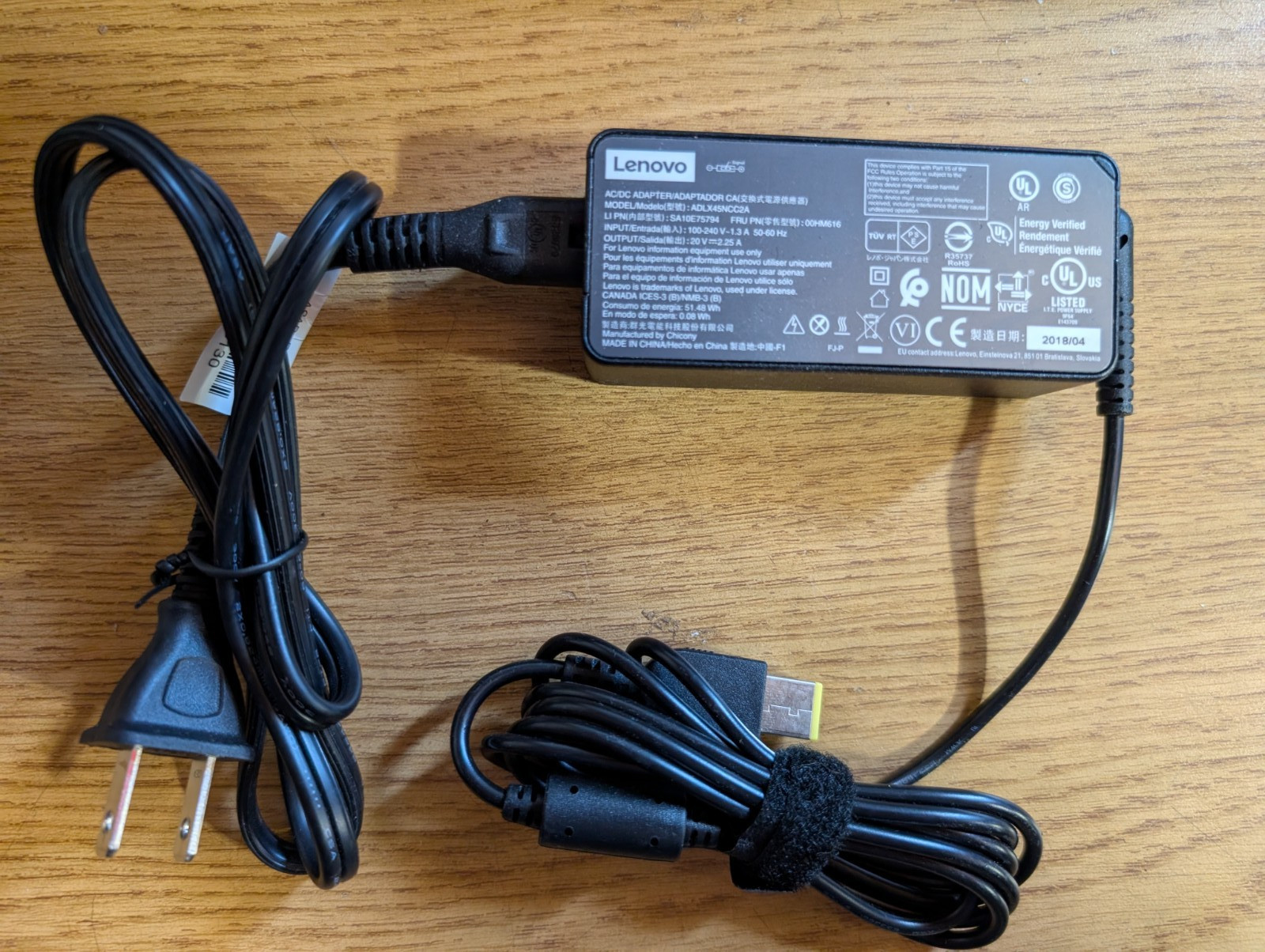 Genuine Lenovo 45W 20V 2.25A AC Adapter ADLX45NCC2A Square Tip