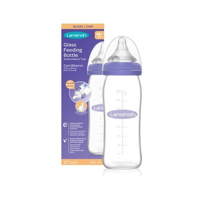 Lansinoh Glass Baby Bottle with NaturalWave Teat (240 ml), Anti-colic, Premium h