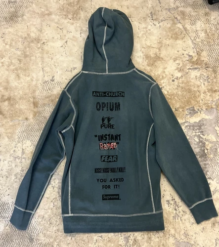 Sweat à capuche bleu SS16 Supreme Pure Fear taille L grand sweat à capuche Stains On It