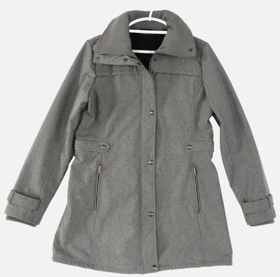 Weatherproof Hooded Overcoat Womens Large Gray Long Sleeve Mid Length Coat Warm