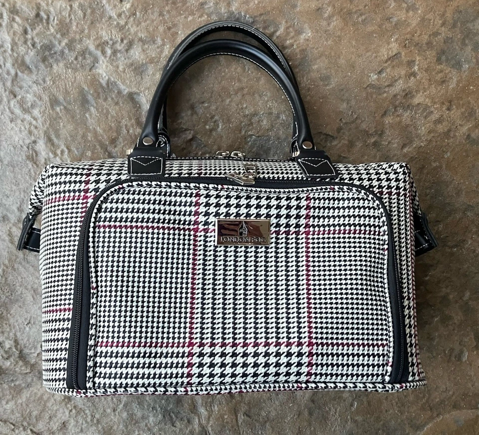 Equipaje de viaje London Fog Oxford bolsa de cabina pata de gallo preppy negro rojo Foto 4 de 4