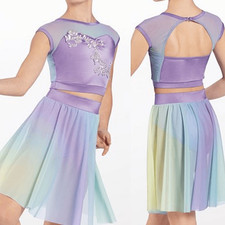 Weissman dance costume 2 piece top skirt ombre lavender True Colours 12734 MC