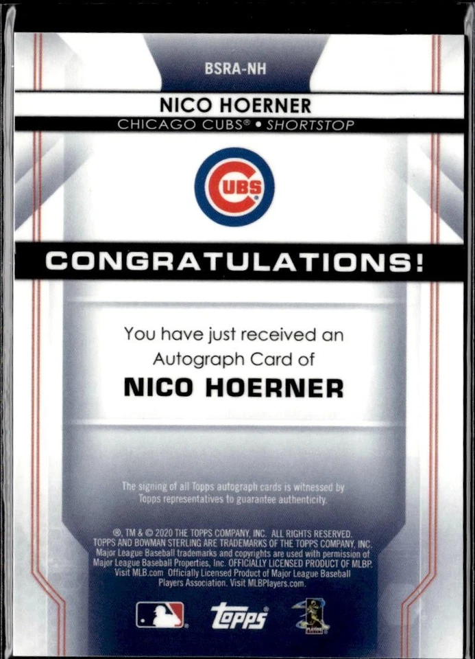 2020 Bowman Sterling Nico Hoerner Rookie Autographs Chicago Cubs RC Auto - Image 2 of 2