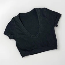 Alo Yoga Women’s Short Sleeve Ribbed Crop Top Scoop Neck XS Black