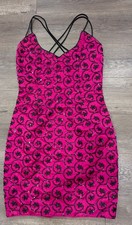 Vintage Jessica McClintock Gunne Sax Pink Black Sequin Mini Dress 11/12 AS-IS