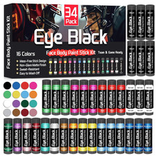 Eye Black Stick 34 Pack 16 Colors for Football Baseball  Softball  Retractab