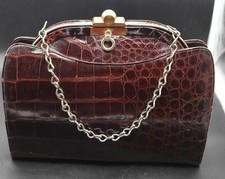 Vintage 1950s 1960s Brown Alligator Satchel Bag