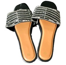 Women's White Silver Solid Synthetic Rhinestone Strap Slide Sandals Slip-On US 8