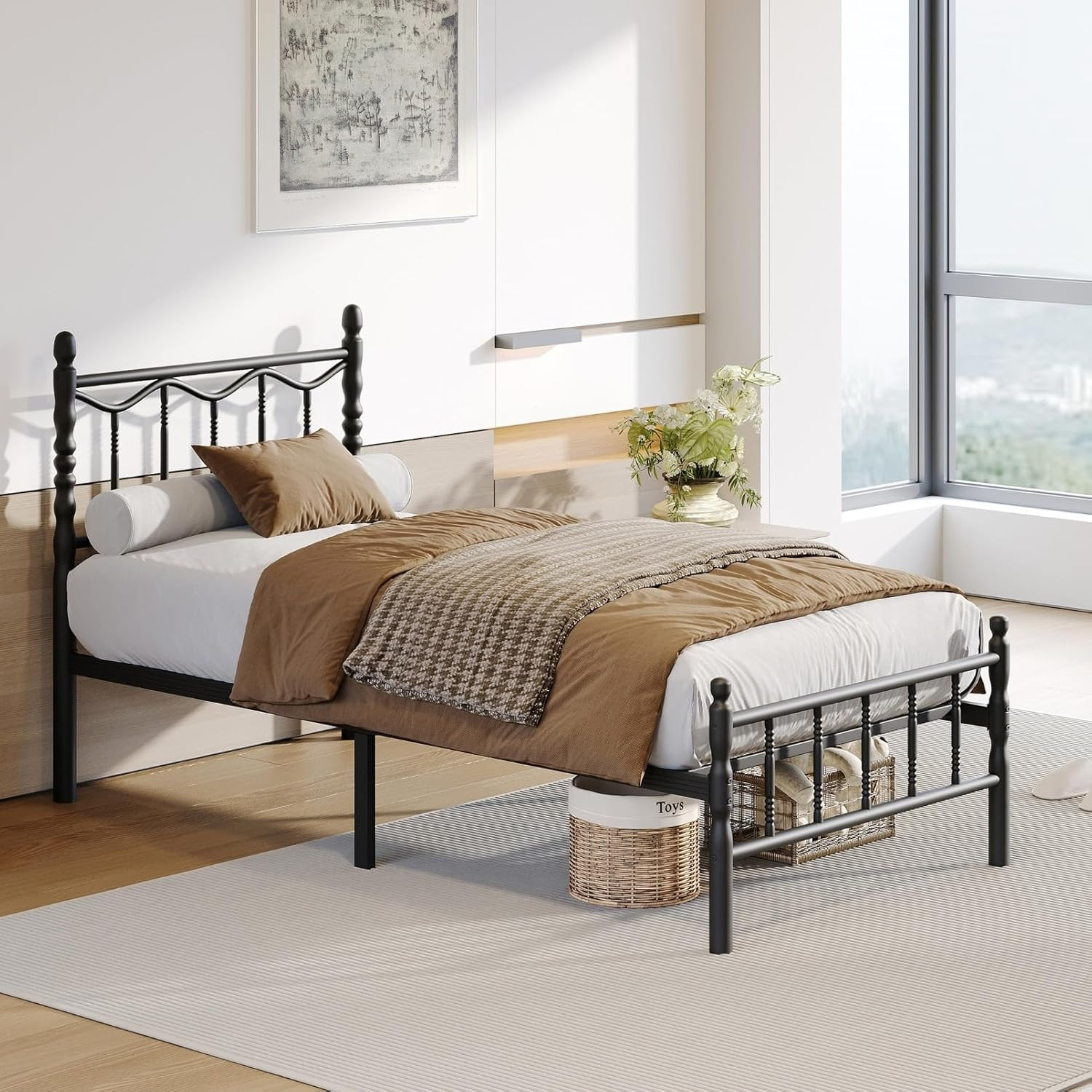 Heavy Duty 14" Twin XL Bed Frame with Headboard, No Box Spring Needed, Black