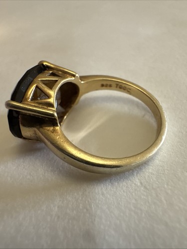 STUNNING Oval Smoky Quartz Gemstone 925 Sterling Silver Gold Plated Ring Size J - Picture 15 of 17