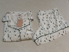 Eberjey Gisele Relaxed Shorts Pajamas 2 Piece Set Skiing White Women s Size XL