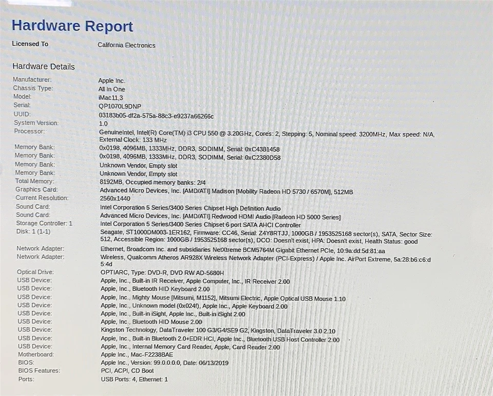 Apple iMac 11,3 A1312 2010 Intel i3 550 3.20GHZ 27" 8GB 1TB HDD OSX High Sierra - Image 2 of 4