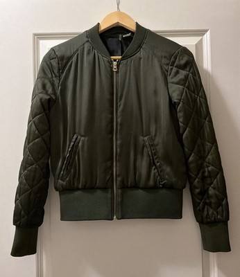 H&M ''Divided'' Olive Green Bomber Jacket/Satiny Feel/Quilted Sleeves, Size 10