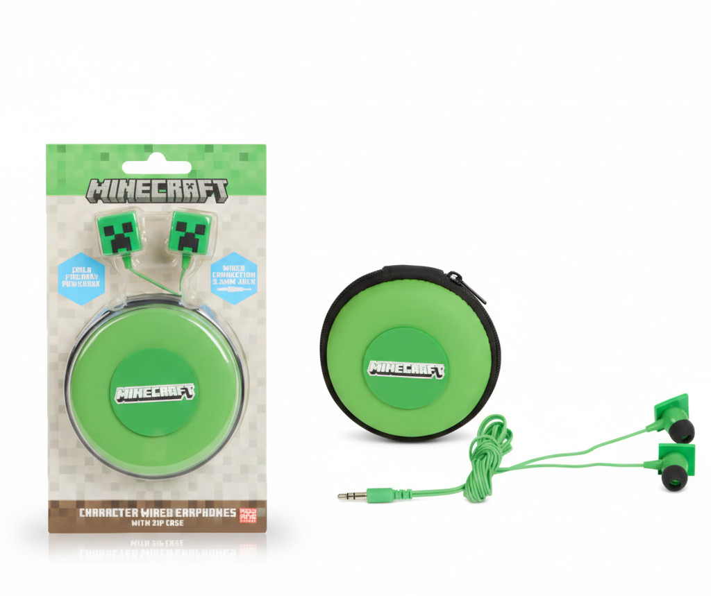 Minecraft Auriculares In-Ear Niños 85dB Límite de Volumen con Estuche Gaming