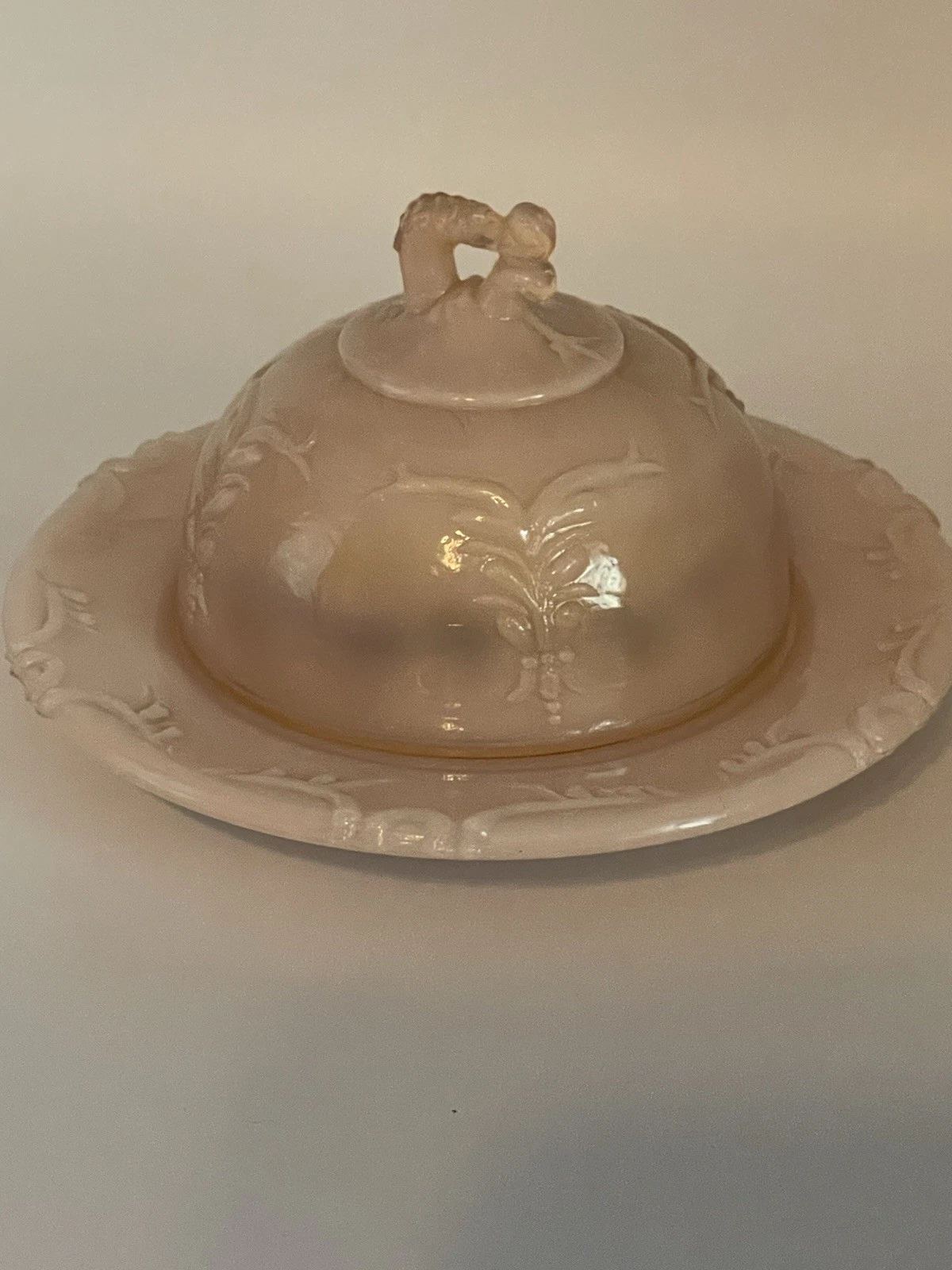 R Wetzel Small Pink Opaque Glass Butter Dish