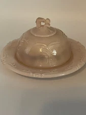 R Wetzel Small Pink Opaque Glass Butter Dish