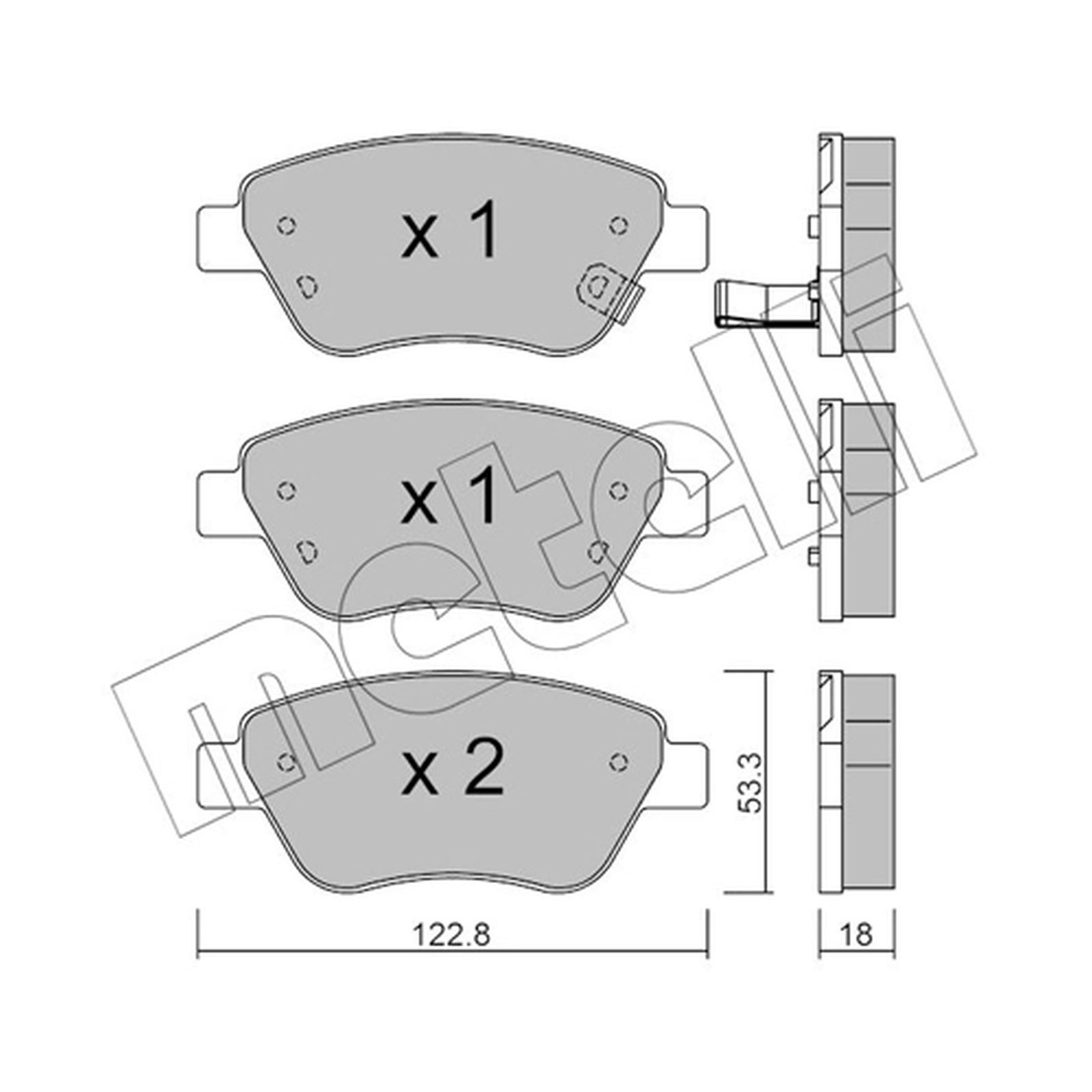 1x ORIGINAL® Metelli 22-0321-2 Bremsbelagsatz, Scheibenbremse Vorne, inkl.