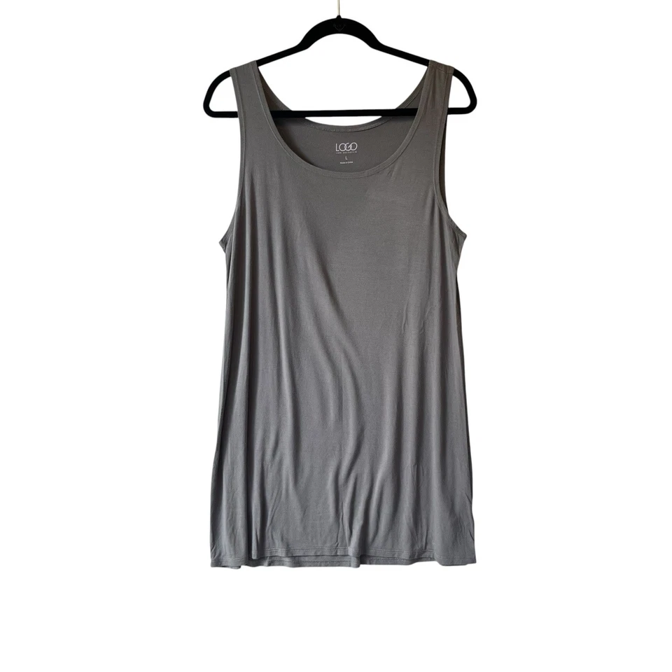 LOGO by Lori Goldstein Long Tunic tank top Large Gray Scoop neck Rayon stretch - Image 3 of 4