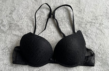 Secret Possesions Black Polka Dot Lace Floral Push Up Bra Cross Back Straps 34A