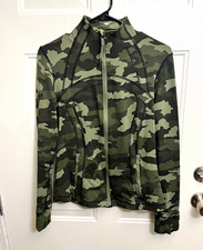 Lululemon Define Jacket Full Zip Green Camo Sz 8 Thumbholes Zipped Pockets
