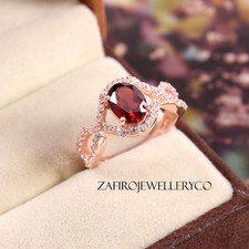 Natural Garnet Ring, January Birthstone, 925 Sterling Silver, Pave Ring