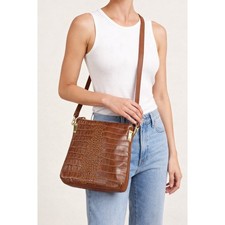 NWOT Brown Croc Embossed Crossbody Bag Gold Hardware Adjustable Strap