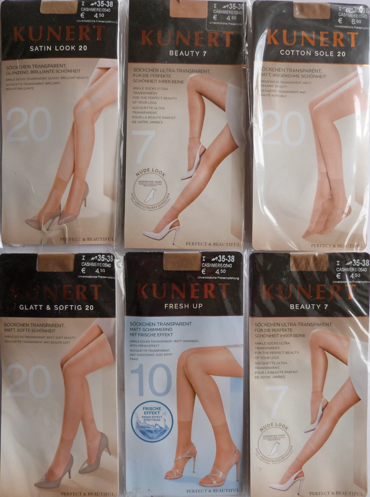 6 pairs of Various Kunert Small Size Ankle Highs Socks shade Cashmere