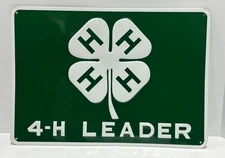 Vintage 4-H Club Leader Metal Sign, Embossed 9 1/2" x 14 1/4" collectible