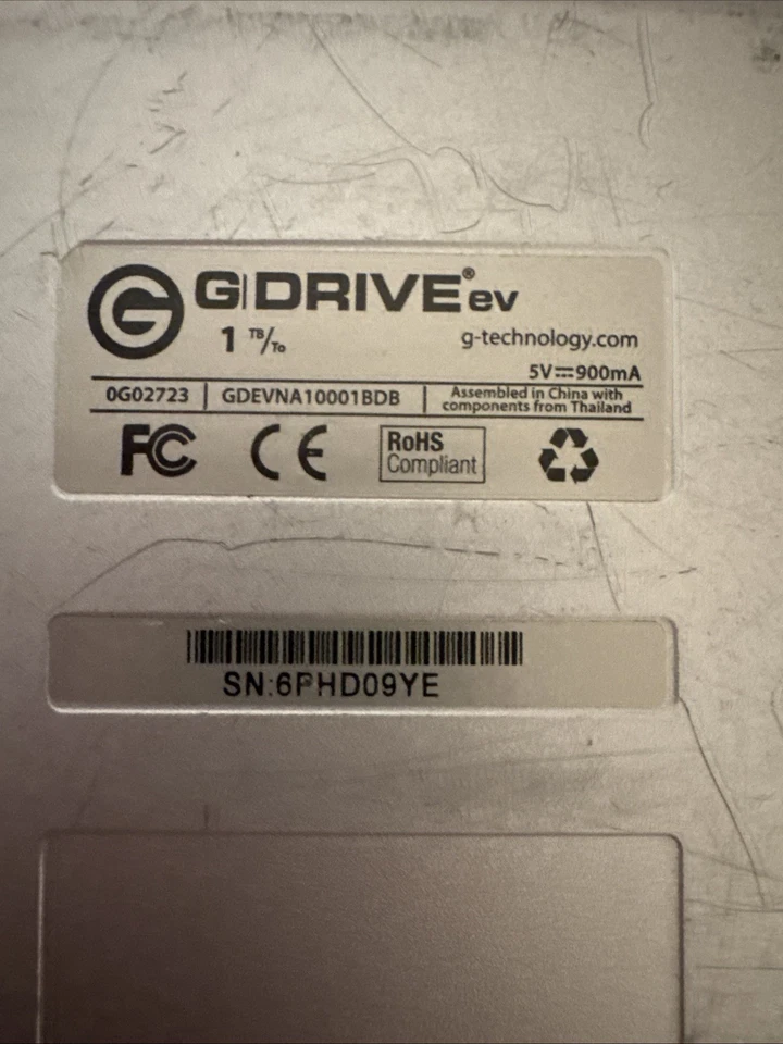 G-Technology G-DRIVE ev 1TB (0G02723) Used Good Shape - Image 3 of 4