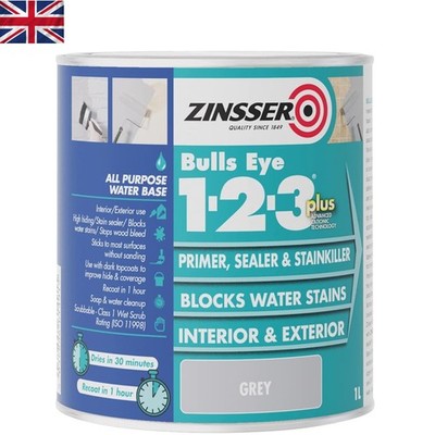 BULLS EYE 1-2-3 PLUS 1L geruchshemmende graue Farbe auf Wasserbasis für Innenräume