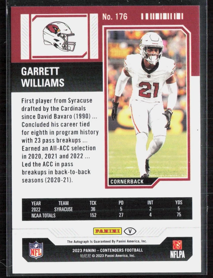 2023 Contenders Garrett Williams Rookie Autograph Variation Cardinals RC - Image 2 of 2