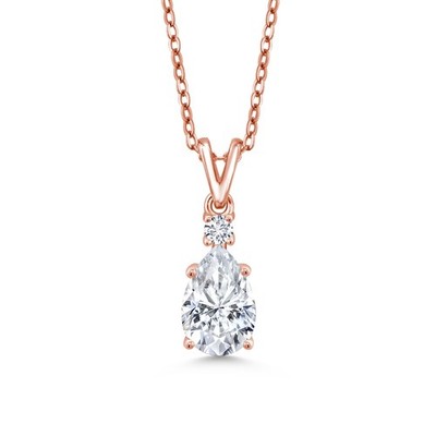 18K Rose Gold Plated Silver G/H Lab Grown Diamond Pendant with Chain Set with