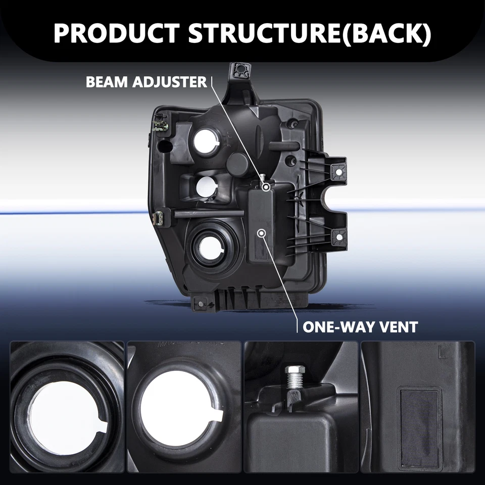 FOR 08-10 FORD F250 F350 SUPER DUTY BLACK HOUSING CLEAR CORNER HEADLIGHT LAMPS - Image 3 of 4