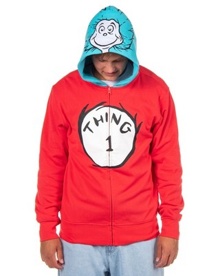 Dr. Seuss Hoodie Adult Thing 1 Thing 2 Reversible Zip Up Costume