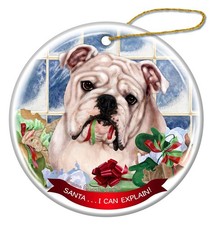 White English Bulldog Dog Porcelain Ornament Pet Gift Santa I Can Explain 