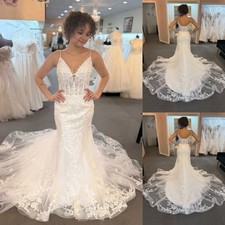 Mermaid Wedding Dresses Spaghetti Straps Appliques Sweep Train Bridal Gowns
