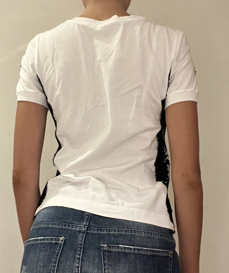 D&G Dolce & Gabbana Multi Lace-Trim Logo T-Shirt Size Medium/42 IT - Image 4 of 4