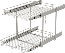 Pull Out Cabinet Organizer 14.5" W X 21" D, 2-Tier Kitchen Cabinet Pullout Shelf