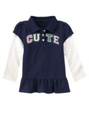NWT GYMBOREE "Smart Girls Rule" Long sleeve navy polo peplum