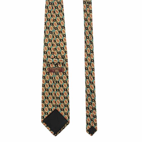 Stefano Ricci Orange Black 100% Silk Medallion Glossy Tipped Tie - Picture 5 of 6