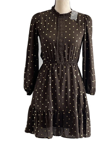 Sweet Wanderer Womens Long Sheer Sleeve Dress Flounce Flowy Lined Size Small