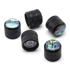 5x Metal 6mm Shaf Guitar/Bass Push-on Abalone Top Control Volume Tone Knobs BK
