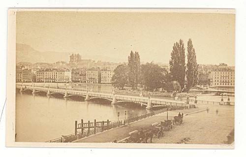 Geneva Bridge Panorama Horses Car Old CDV Photo 1880 - Picture 2 of 2