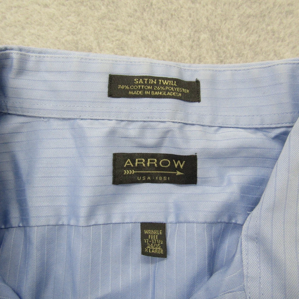 Arrow Blue Shirt Mens XLarge Long Sleeve Button Satin Twill Formal Casual Preppy - Image 4 of 4