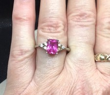 Vintage Sterling Silver 925 Pink Clear Cut Glass Ring Sz 9 Y250