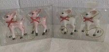 New 4 Wondershop Retro Tiny Mini 2 White 2 Pink Reindeer Deer Ornaments Target L