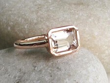 1.2ct Lab-Created Peach Morganite Engagement Ring Bezel Set Rose Gold Plated