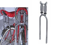 20" LONG UNIQUE VINTAGE LOWRIDER DUAL STEEL SUSPENSION SISSY BAR IN CHROME.