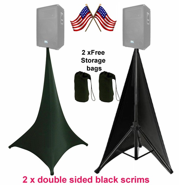 2 Black double Sided SKRIMS Tripod Speaker Stand Stretch Covers DJ