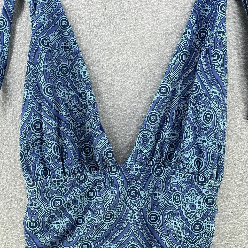 Maiô feminino Old Navy médio M alça azul halter 1 peça estampa geométrica - Imagem 2 de 4
